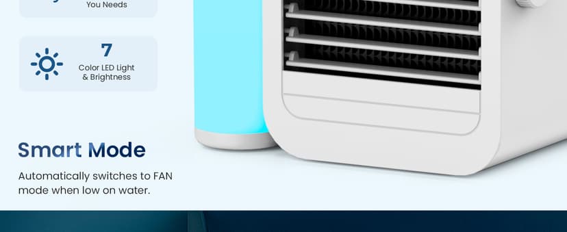 Portable Air Conditioner Cooling Fan: Evaporative Mini Air Cooler with 𝟳 𝗖𝗼𝗹𝗼𝗿𝘀 - USB Personal Air Cooler Desktop Ac Unit for Room Office Home (White)
