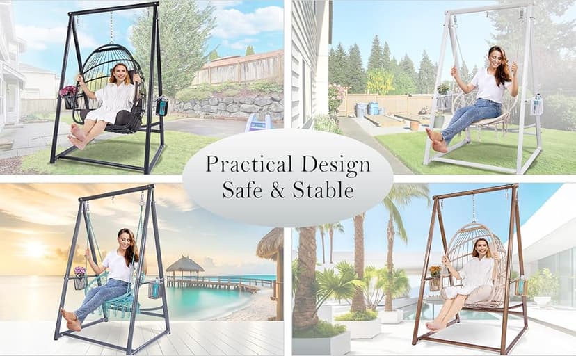 Reinforced Base & Triangular Structure Hammock Stand with 2 Storage Baskets, Swing Stand with 3 Hooks Fit for Most Hanging Chair for Oudoor&Indoor (Stand Only) (Coffee)