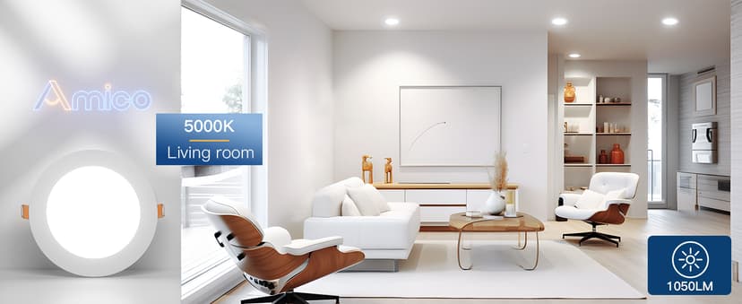 Amico 36 Pack 6 Inch 5CCT Ultra-Thin LED Recessed Ceiling Light with Junction Box, 2700K/3000K/3500K/4000K/5000K Selectable, 12W Eqv 110W, Dimmable Can-Killer Downlight, 1050LM Brightness - ETL&FCC