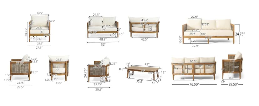 Merax 5-Piece Outdoor Acacia Wood Wicker Conversation Set with 3 Seater Sofa,Loveseat,2 Chairs and Coffetable for Backyard
