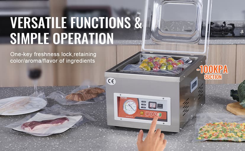 VEVOR Chamber Vacuum Sealer, DZ-260A 6.5 cbm/h Pump Rate, Excellent Sealing Effect with Automatic Control, 110V/60Hz Professional Foods Packaging Machine Used for Fresh Meats (260W)