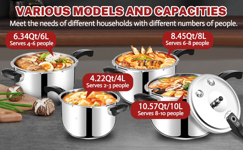 Stainless Steel Pressure Cooker 10 Quart All Stovetops Induction Compatible Food Grade Heavy Duty Multi Safety System Durable Body Handle for Home and Commercial Use, Deeluban