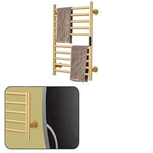 Gold Heated Towel Warmer Radiator Bathroom Accessories, Built-in Timer Temperature Control 10 Bars Electric Heated Towel Racks for Bathroom, Stainless Steel Towel Warmer Drying Rack, (Hardwired)