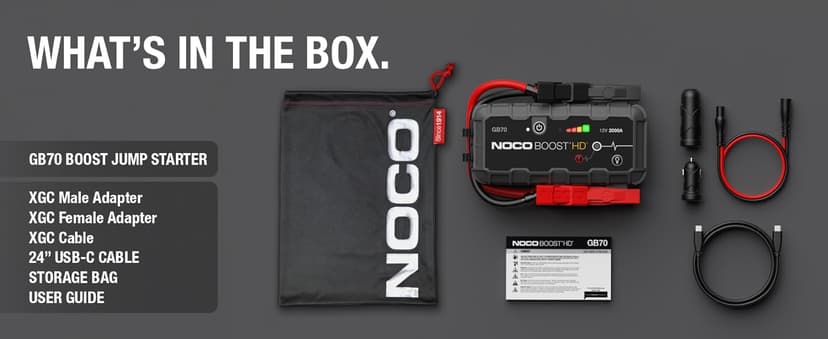 NOCO Boost GB70: 2000A UltraSafe Jump Starter – 12V Lithium Battery Booster Pack, Portable Jump Box, Power Bank & Jumper Cables - for 8.0L Gas and 6.0L Diesel Engines