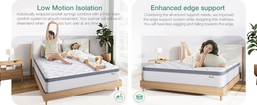 Novilla Twin Mattress, 10 Inch Twin Hybrid Mattress for Kids, Pocket Innerspring Pillow Top Mattresses for Motion Isolation, Pressure Relief & Edge Support,Soft Feel but Supportive