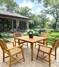 PHI VILLA Outdoor Dining Table for 6/8, 74" Rectangle Wicker Table with Acacia Wood Top & Storage Panel, Large Farmhouse Modern Furniture for Patio, Deck, Backyard, Porch