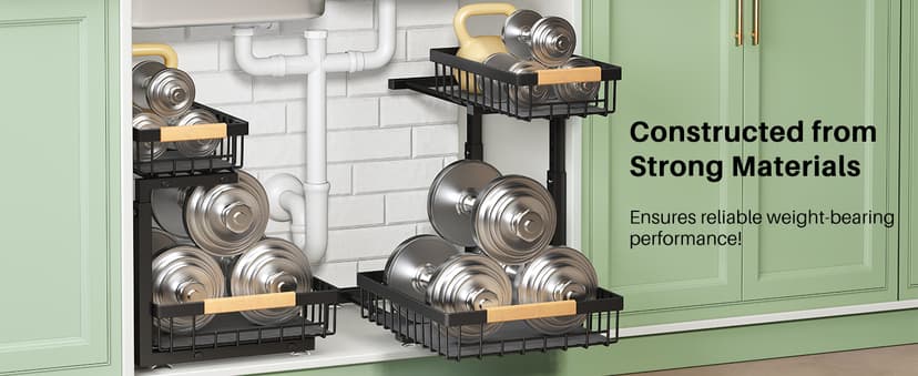 Under Sink Organizer, 2 Packs 2 Tier Under Sink Organizers and Storage, Slide Out Pull Out Cabinet Organizer Shelf, Metal Sliding Drawer for Kitchen Bathroom Pantry Cabinet Closet Organization Rack