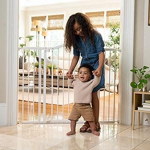 Summer Infant Extra Tall & Wide Safety Pet and Baby Gate, 29.5"-53" Wide, 38" Tall, Pressure or Hardware Mounted, Install on Wall or Banister in Doorway or Stairway, Auto Close Walk-Thru Door - Gray