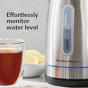 Hamilton Beach Electric Tea Kettle, Water Boiler & Heater, 1.7 Liter, Cordless Serving, 1500 Watts for Fast Boiling, Auto-Shutoff and Boil-Dry Protection, Stainless Steel with LED Light Ring (41037)