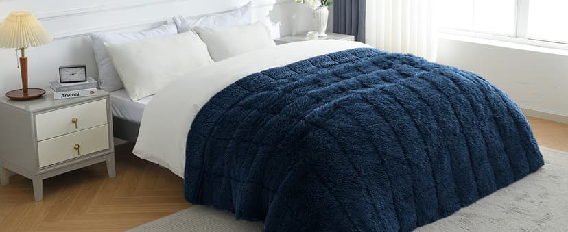 Cottonblue Weighted Blanket 15lbs, Sherpa Faux Fur Reversible Luxury Snugly Long Fur Warm Heavy Blanket 60x80 inches, Warm Plush Sherpa Weighted Blanket Queen Size for Couch Sofa Bed, Teal Green
