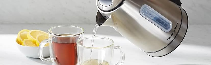 Hamilton Beach Electric Tea Kettle, Water Boiler & Heater, 1.7 Liter, Cordless Serving, 1500 Watts for Fast Boiling, Auto-Shutoff and Boil-Dry Protection, Stainless Steel with LED Light Ring (41037)