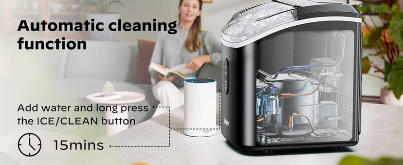 Nugget Ice Maker Countertop, Silonn Chewable Pellet Ice Machine with Self-Cleanin Function, 33lbs/24H Portable Ice Makers for Home Kitchen Officce, Black