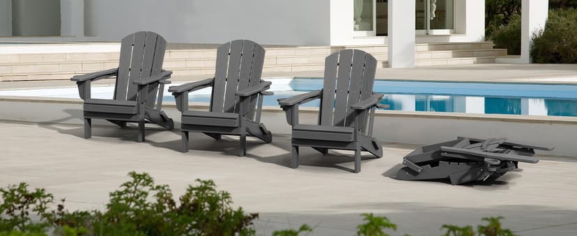 SERWALL Foldable Adirondack Chair, HDPE Adirondack Chair with Wood-Texture-Gray