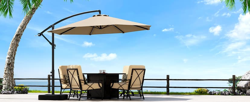 10ft Patio Umbrella with Base Included, Outdoor Offset Cantilever Umbrella w/Upgraded Yarn-dyed Fabric Shade, Sturdy 8 Rids, Easy Tilt Adjustment, for Pool Deck Porch Backyard Garden,Beige