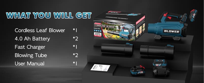 Leaf Blower Cordless (Upgraded) - 630CFM/160MPH, 21V Powerful Electric Cordless Leaf Blower with 2 x 4.0Ah Batteries and Charger, Battery Powered Leaf Blowers for Lawn Care, Patio, Yard, Dust, Snow