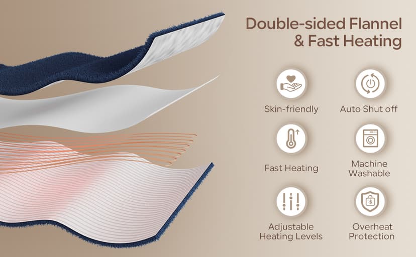 Electric Heated Blanket Queen Size 84" x 90" | 6 Heating Levels & 8h Auto Timer | Full Body Fast Heating and Ultra Soft Flannel, Machine Washable Bed Sofa Home Office Use, Blue