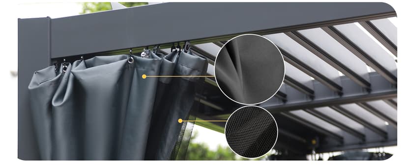 MELLCOM Louvered Pergola 12x24, Aluminum With Adjustable Roof, Outdoor With Waterproof Curtains and Nets, Dark Grey