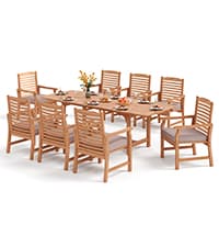 PHI VILLA Outdoor Dining Table for 6/8, 74" Rectangle Wicker Table with Acacia Wood Top & Storage Panel, Large Farmhouse Modern Furniture for Patio, Deck, Backyard, Porch