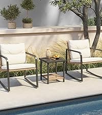 SUNSITT Patio Chairs Set of 4, Woven Wicker Outdoor Dining Chair w/Weather-Resistant Cushions, Modern Bistro Chairs Set of 4 w/Curved Armrest Beige for Garden Balcony Backyard