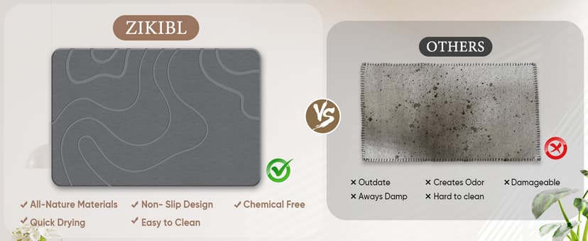 Stone Bath Mat Diatomaceous Earth Shower Mat Non-Slip Super Absorbent Diatomite Stone Mats for Bathroom Floor Quick-Drying Easy to Clean (24''*16'' Grey)