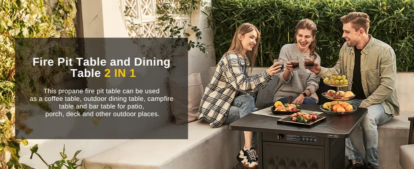 EAST OAK 28'' Propane Fire Pit Table, 50,000 BTU Steel Gas FirePit for Outdoor, Outside Patio Deck and Garden, CSA Certified Fire Table with Magnetic Lid, Cover-Storage Basket and Lava Rock , Black