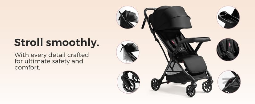 Momcozy ClickGo Lightweight Stroller, Compact Travel Stroller for Airplane with One-Click Fold, Baby Stroller and Toddler Stroller with Large Canopy for Kids from 0 Months, Extendable UPF50+ Canopy