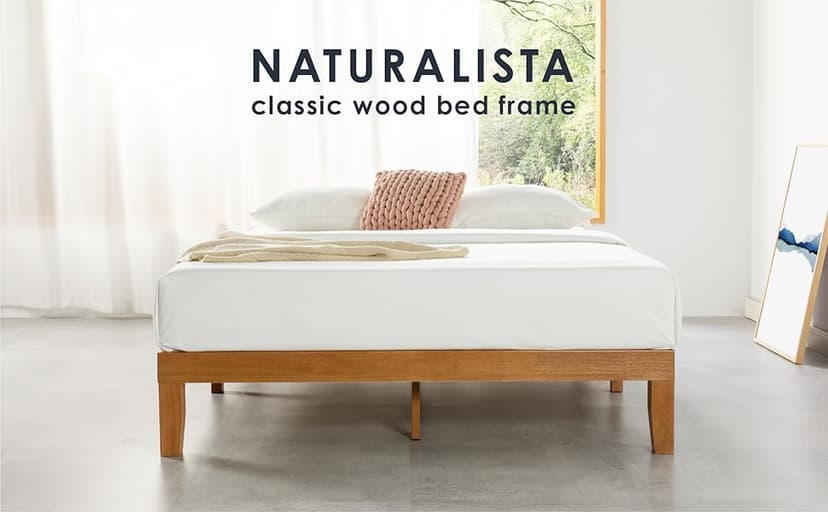 Mellow Naturalista Classic - 12 Inch Solid Wood Platform Bed with Wooden Slats, No Box Spring Needed, Easy Assembly, Queen, Pine