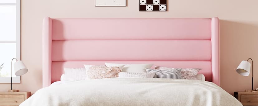 Allewie Queen Size Platform Bed Frame with Velvet Upholstered Wingback Headboard, No Box Spring Needed, Under Bed Storage Space, Strong Wooden Slats, Modern Mattress Foundation, Easy Assembly, White