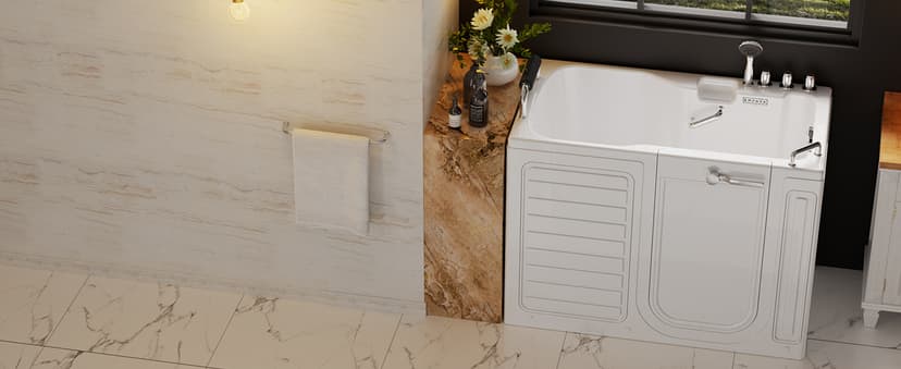 Empava Walk-In Tub, Japanese Soaking Bath, Right Outward Door, Low Threshold, Slip-Resistant, Built-in Seat, Fast Drain, Handrails, Easy Access for Seniors & Mobility-Impaired,54"