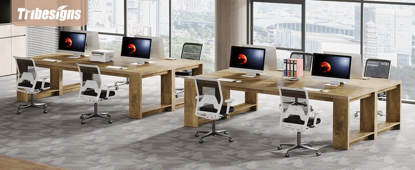 Tribesigns Two Person Desk, 86.6 Inches Extra Long Desk, Double Computer Writing Table, Wood Large Desks Workstation for Home Office, Natural Oak