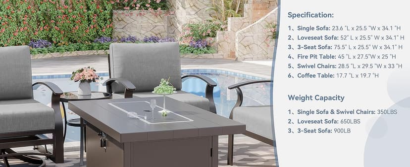 Kurapika 3 Pieces Patio Furniture Set, Outdoor Aluminum Rocking Chair, Patio Bistro Set Swivel Gliders Rocker with Tempered Glass Side Table (Grey)
