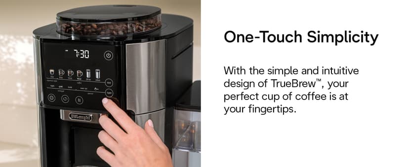 De'Longhi True Brew Drip Coffee Maker, Built in Grinder, Single Serve, 8 oz to 24 oz, Hot or Iced Coffee, Stainless, CAM51025MB