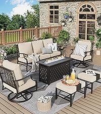 Patio Furniture Set 7 pcs, Outdoor Patio Furniture, 3-Seat Sofa, 2 Single Chairs, 2 Swivel Chairs, 2 Ottomans and 5.75" Extra Thick Cushion, Patio Conversation Set for Backyard Deck,Grey