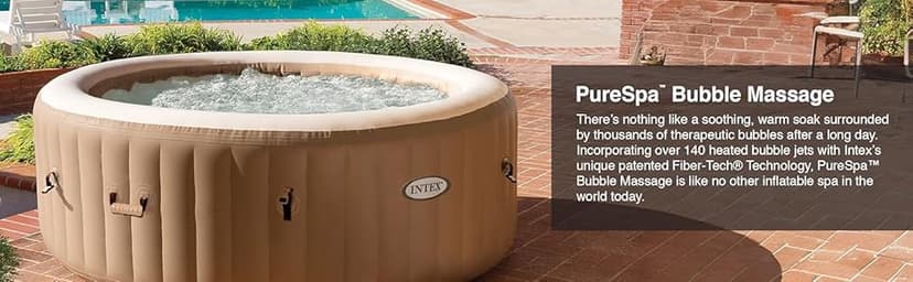 INTEX 28427EH PureSpa Bubble Massage Spa Set Outdoor Inflatable Portable Hot Tub, Includes Energy Efficient Spa Cover, Saltwater System Ready, 6 Person, 85in x 28in