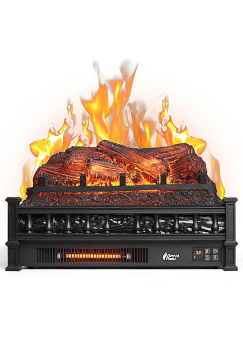 TURBRO Eternal Flame 26 in. WiFi Infrared Quartz Electric Fireplace Log Heater with Sound Crackling, Realistic Pinewood Logs, Adjustable Flame Colors, Remote Control, Thermostat, Timer, 1500W Black