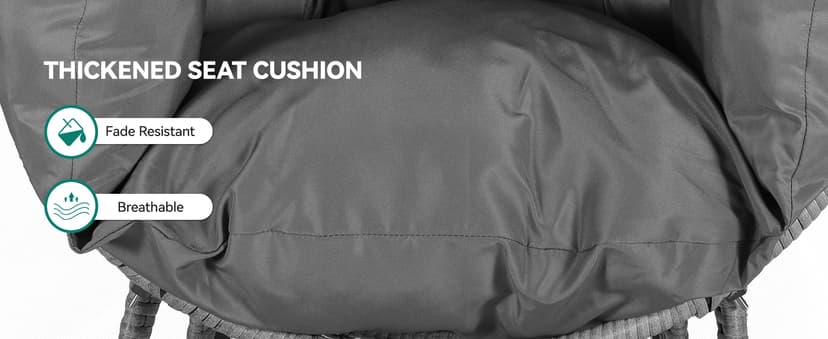 YITAHOME Wicker Rocking Egg Chair, Outdoor Patio Rocking Chair with 5.9in Thick Cushion, 250lb Capacity, Anti-Slip, All-Weather Resilient Egg Lounger Chair for Indoor & Outdoor, Grey(1 Pack only)