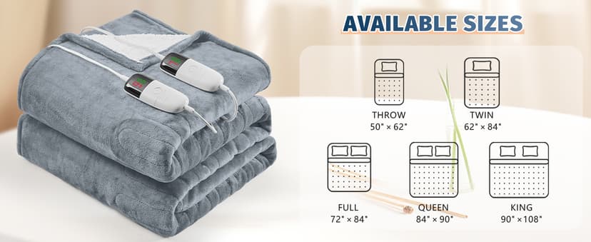 Heated Electric Blanket King Size - 90" x 108" Heating Blanket with Dual Control, 10 Heating Levels & 8 Hours Auto Off, Soft Warm Flannel Gifts Blanket with Over-Heat Protection, ETL & FCC Certified