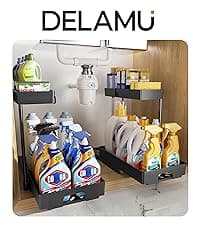 Delamu 2 Sets of 2-Tier Multi-Purpose Bathroom Under Sink Organizers and Storage, Stackable Kitchen Pantry Organization, Pull Out Medicine Cabinet Organizer with 8 Movable Dividers