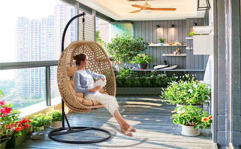 Hanging Egg Chair with Stand & Cushions, Outdoor and Indoor Hammock Rattan Swing Chair 350 lbs Capacity with Aluminum Steel Frame for Patio, Balcony, Backyard and Living Spaces (Light Brown)