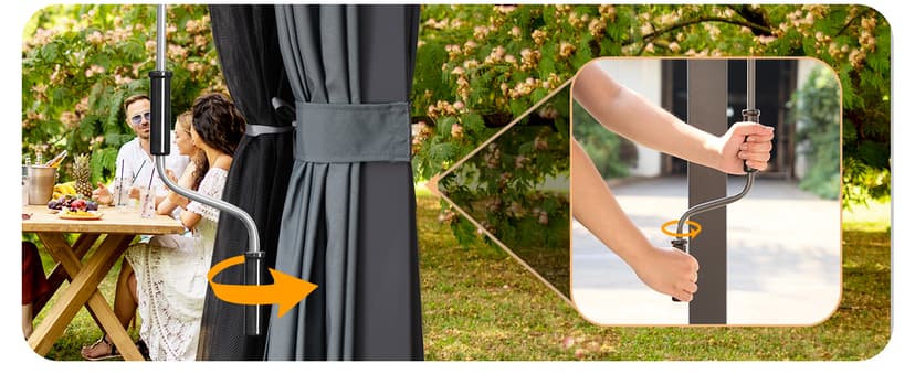 MELLCOM Louvered Pergola 12x24, Aluminum With Adjustable Roof, Outdoor With Waterproof Curtains and Nets, Dark Grey