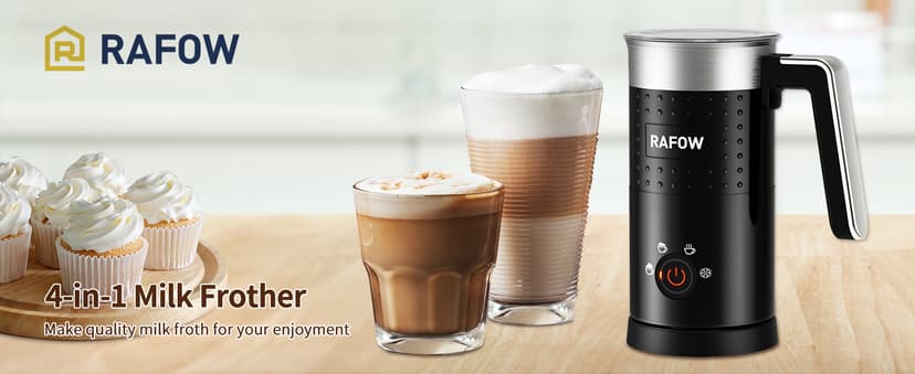 4 in 1 Electric Milk Frother: 10oz/350 mL Large Capacity Electric Milk Steamer for Hot and Cold Milk Froth - Automatic Milk Frother & Warmer for Latte, Cappuccinos, Macchiato, Hot Chocolate
