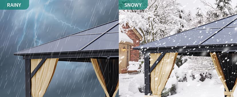 YITAHOME 10x12 Polycarbonate Gazebo Hardtop Outdoor Canopy with Netting and Shaded Curtains, Aluminum Frame Garden Tent for Patio, Backyard, Deck and Lawns, Brown