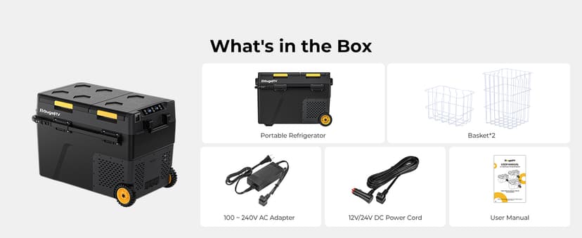 BougeRV 12 Volt Car Refrigerator, CRD2 52 Quart Portable Fridge Freezer with APP Control, -4℉ to 68℉ Dual Zone Compressor Electric Cooler 12/24V DC, 110~240V AC for Overlanding, Camping, RV, Truck