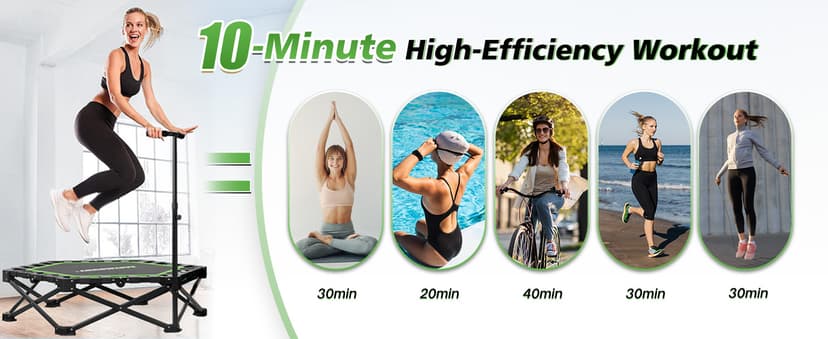 East Mount 42" Folding Fitness Trampoline for Adults, Foldable Mini Trampoline with Handle, Exercise Rebounder, Small Trampoline for Adults, Max Load 440lbs, for Indoor Garden Workout’