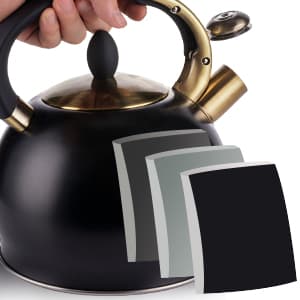 SUSTEAS Stove Top Whistling Tea Kettle - Food Grade Stainless Steel Teakettle Teapot with Cool Touch Ergonomic Handle, With 1 Silicone Pinch Mitt Included, 2.64 Quart(BLACK)