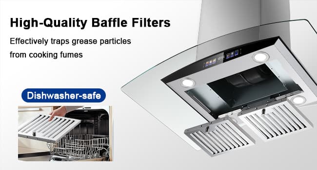 Island Range Hood 30 Inch 700 CFM Ceiling Mount Kitchen Vent Hood Tempered Glass with Color Gesture Sensing & Touch Control, 3 Speed Fan, 4 LED Lights, Permanent Filters