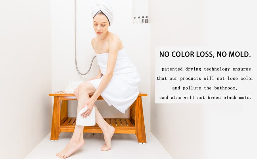 NNN 24" Commercial Teak Shower Bench - 8 Non-Slip Leveling Feet & 350 lbs Capacity | Rock-Solid Stability for Seniors & Spa Safety | Waterproof Design for Saunas/Outdoor Pools (Patented)