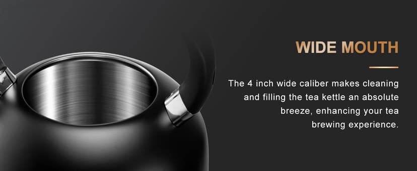 SUSTEAS Tea Kettle - 3.17QT Whistling Kettle with Ergonomic Handle - Premium Stainless Steel Tea Pots for Stove Top, Chic Vintage Teapot with Composite Base, Work for All Stovetops (Black)