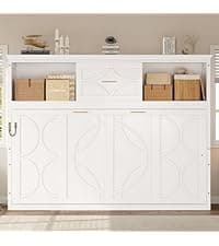 Merax Modern Farmhouse Solid Wood Murphy Cabinet Bed, No Box Spring Needed/Easy Assemble/Queen,Gray