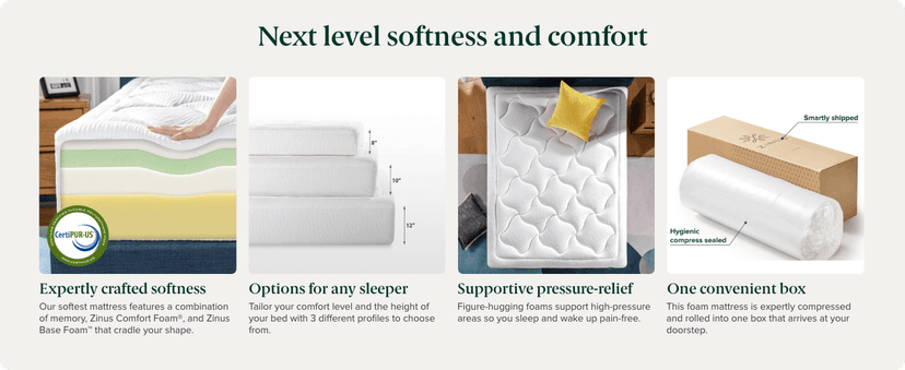 Zinus 12 Inch Cloud Memory Foam Mattress, Queen, Fiberglass Free, Pressure Relieving, Mattress in A Box, CertiPUR-US Certified, White